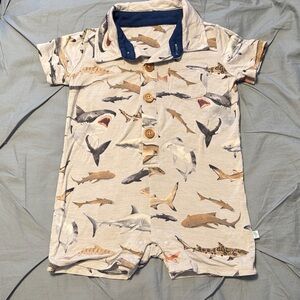 Posh Peanut Shark Print Baby Romper 6-9M